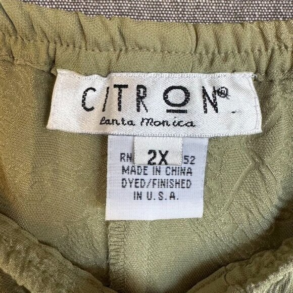 Citron Santa Monica Sage Green 100% Silk Pull On Crop Pull On Pants Size 2X - Picture 8 of 8